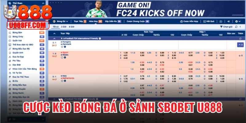 Cược kèo bóng đá ở sảnh Sbobet U888